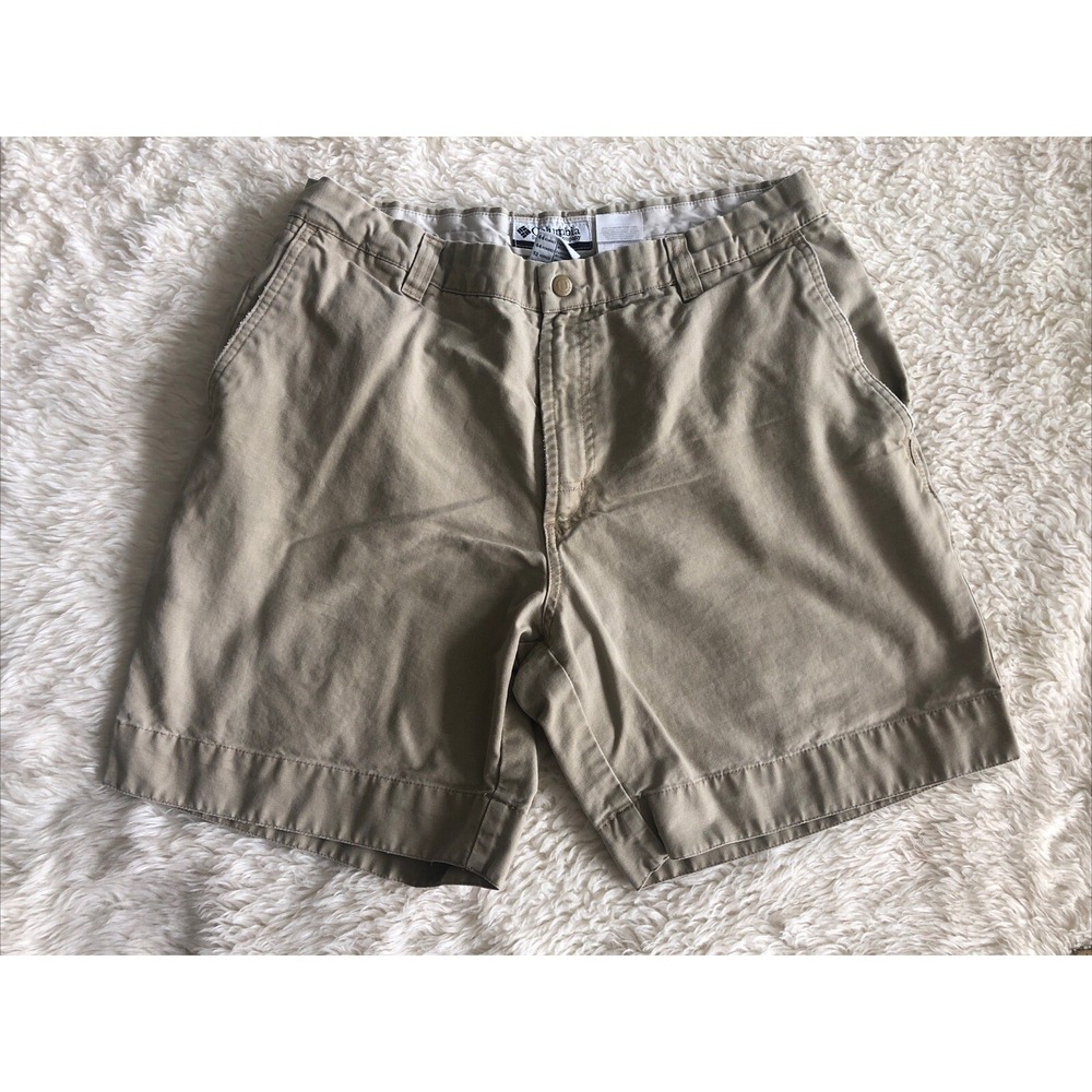 Columbia Shorts Mens 34 Inseam 9" Beige Hiking Outdoor Canvas Work AM4194